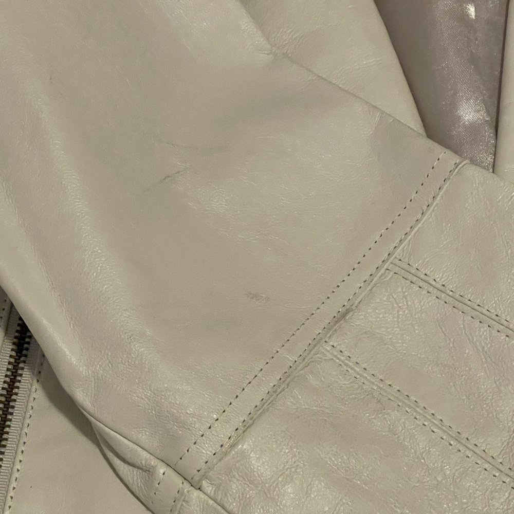 BOSTON PROPER WHITE LEATHER MOTO JACKET WITH STUDS SIZE LARGE - Picture 3 of 11
